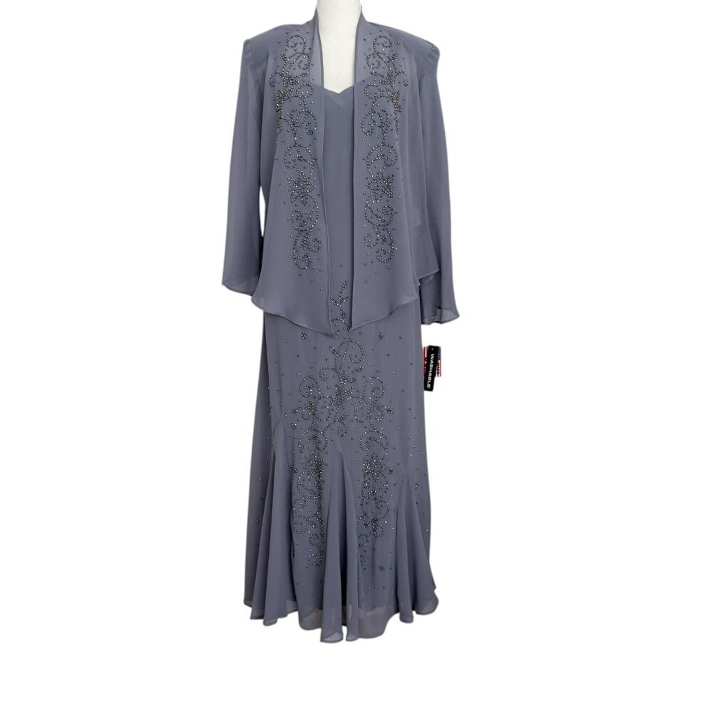 VTG R&M Richards Periwinkle Two-Piece Chiffon Beaded Dress Jacket Set NWT (8)